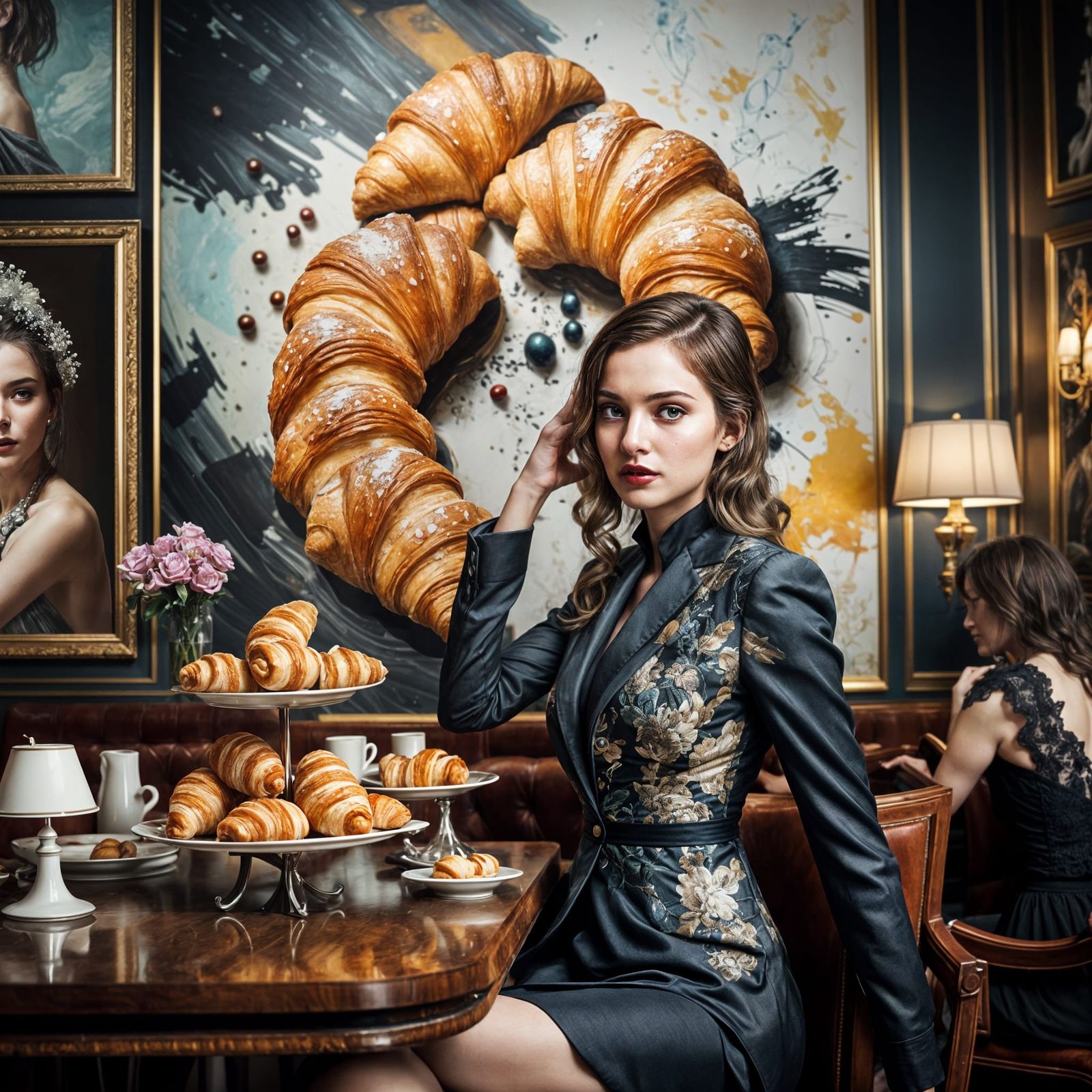 Elegant Woman Enjoying Coffee in Fancy Restaurant