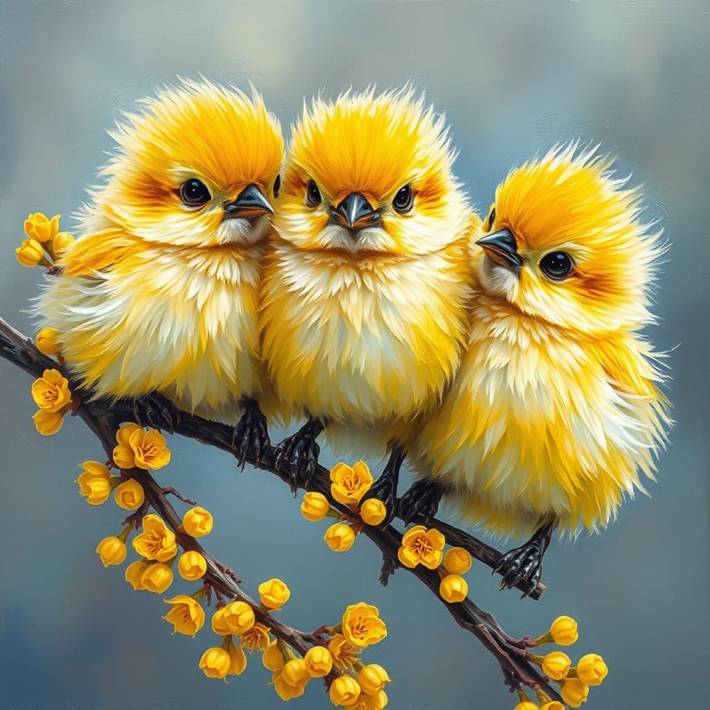 Vibrant Spring Birds in Impasto Brushwork