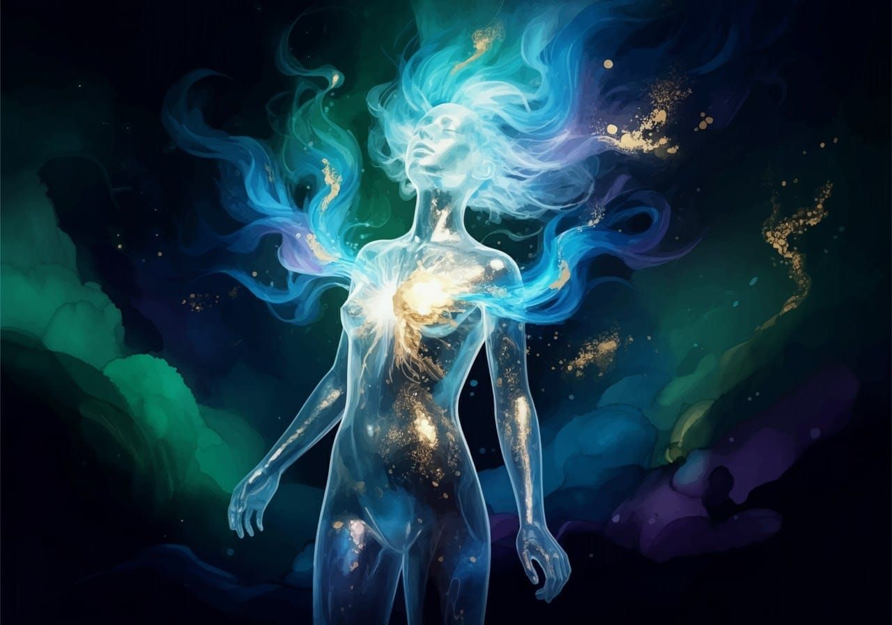 Ethereal Figure in Dreamlike Landscape