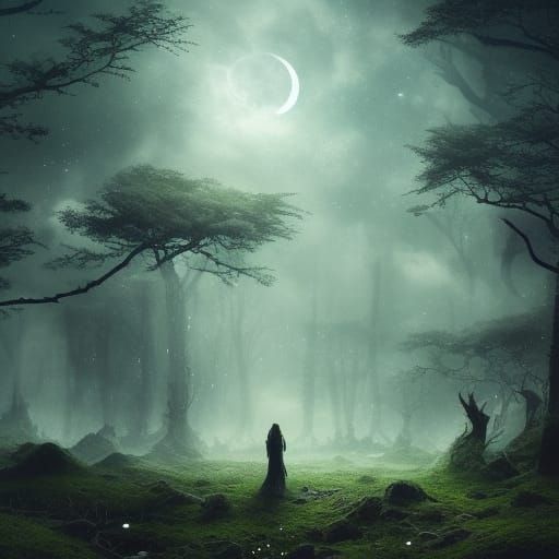 Night Sky Forest in Detailed Digital Matte Painting