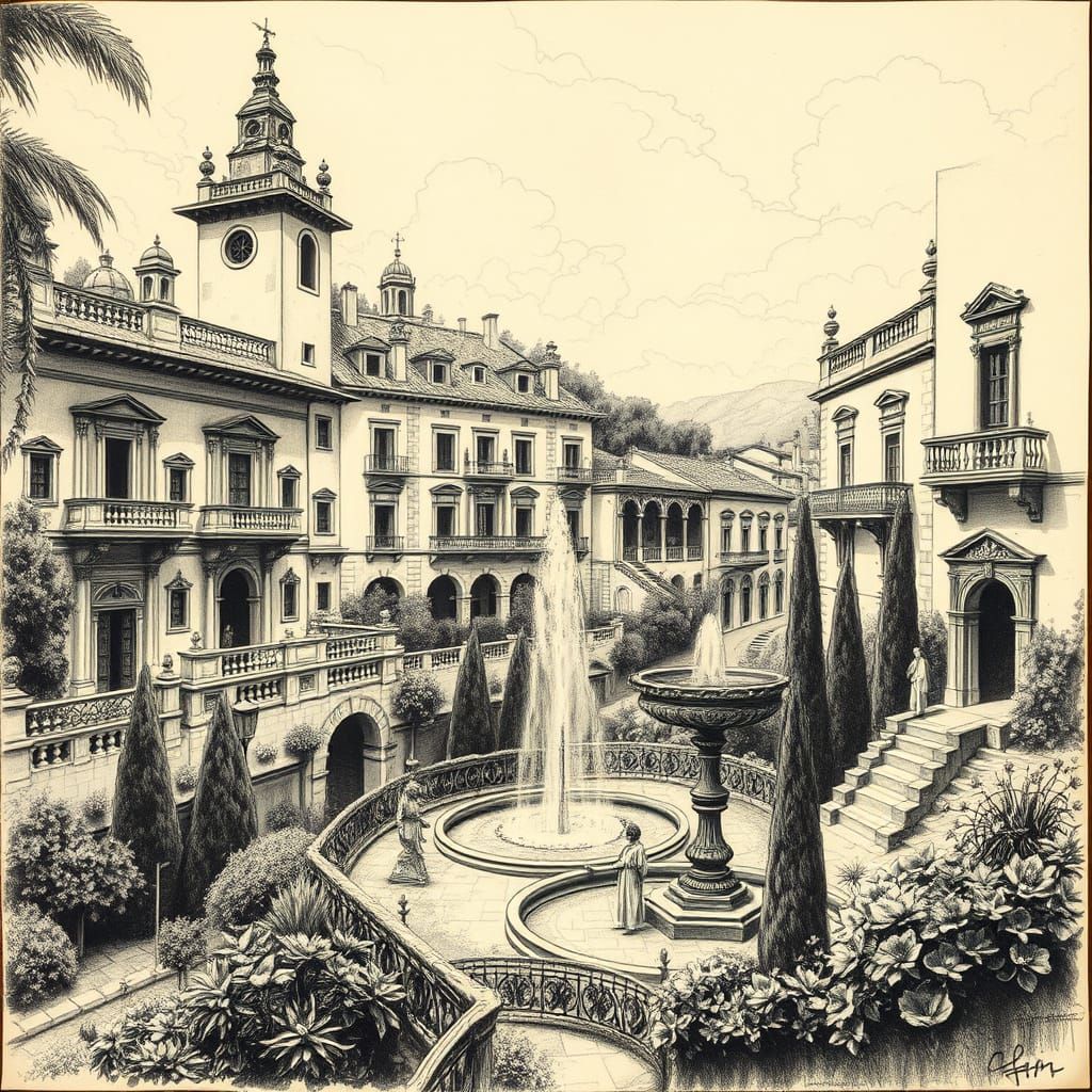 Spanish Masterpiece in Charcoal Drawing Style