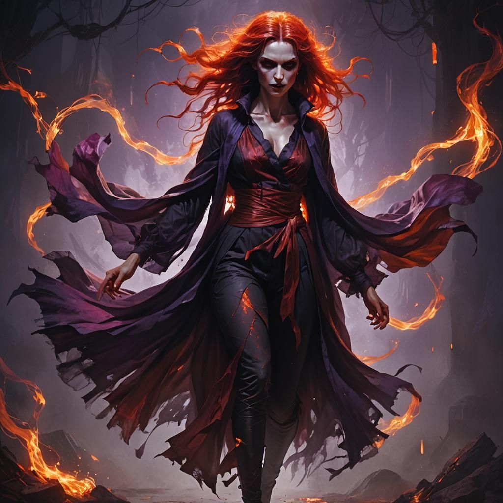 Fiery Vampire Emerges from Shadow: Dark Fantasy Art