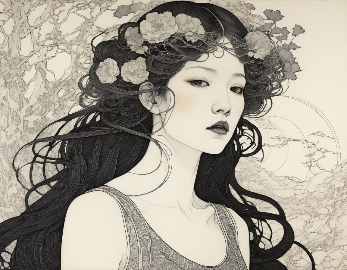 Gothic Woman in Organic Line Art Style