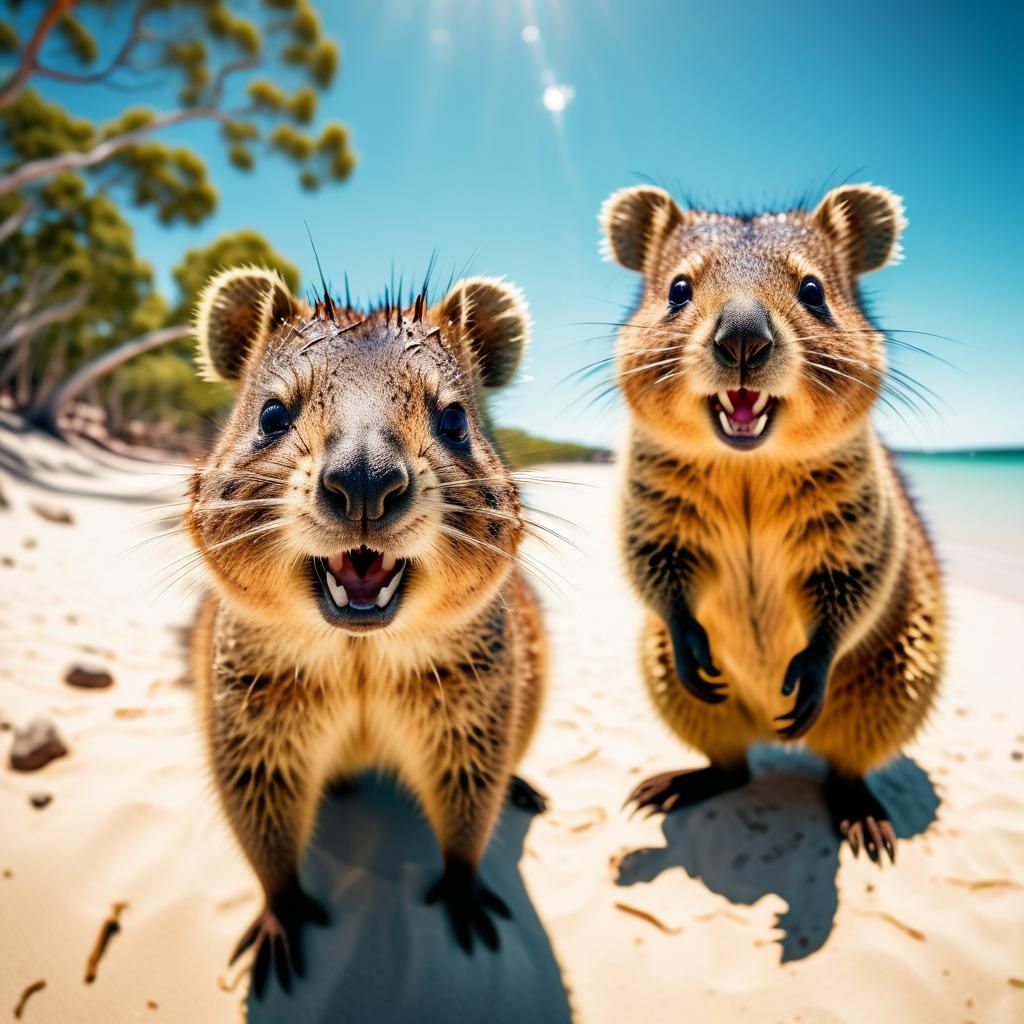 Quokka Selfie on Sunny Beach: Wildlife Photography