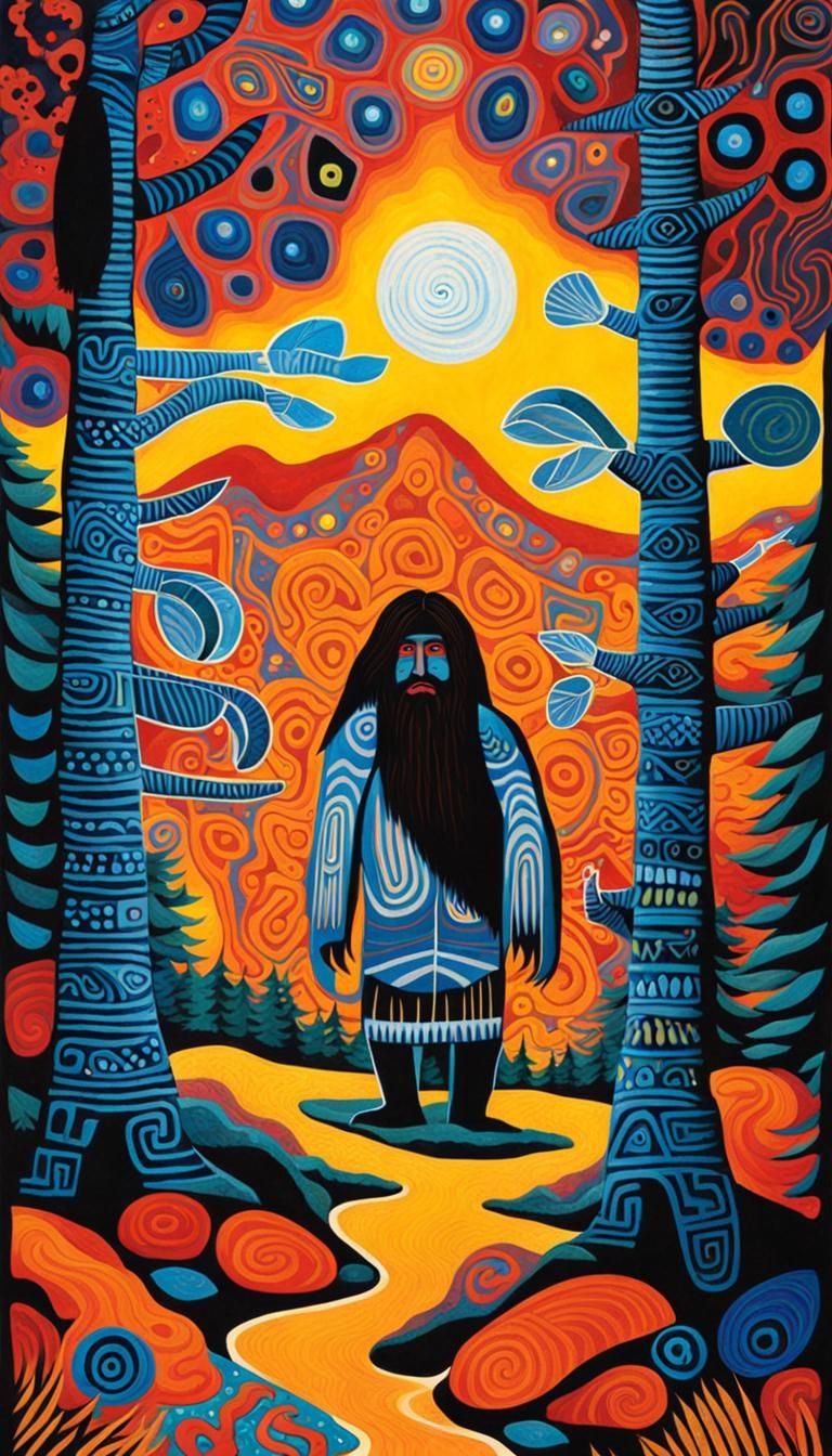 Humanoid Sasquatch in Native American Art Styles