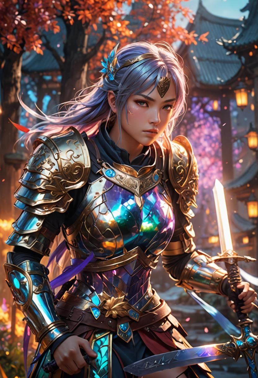 Anime-Inspired Warrior in Fantasy World: 3D Art