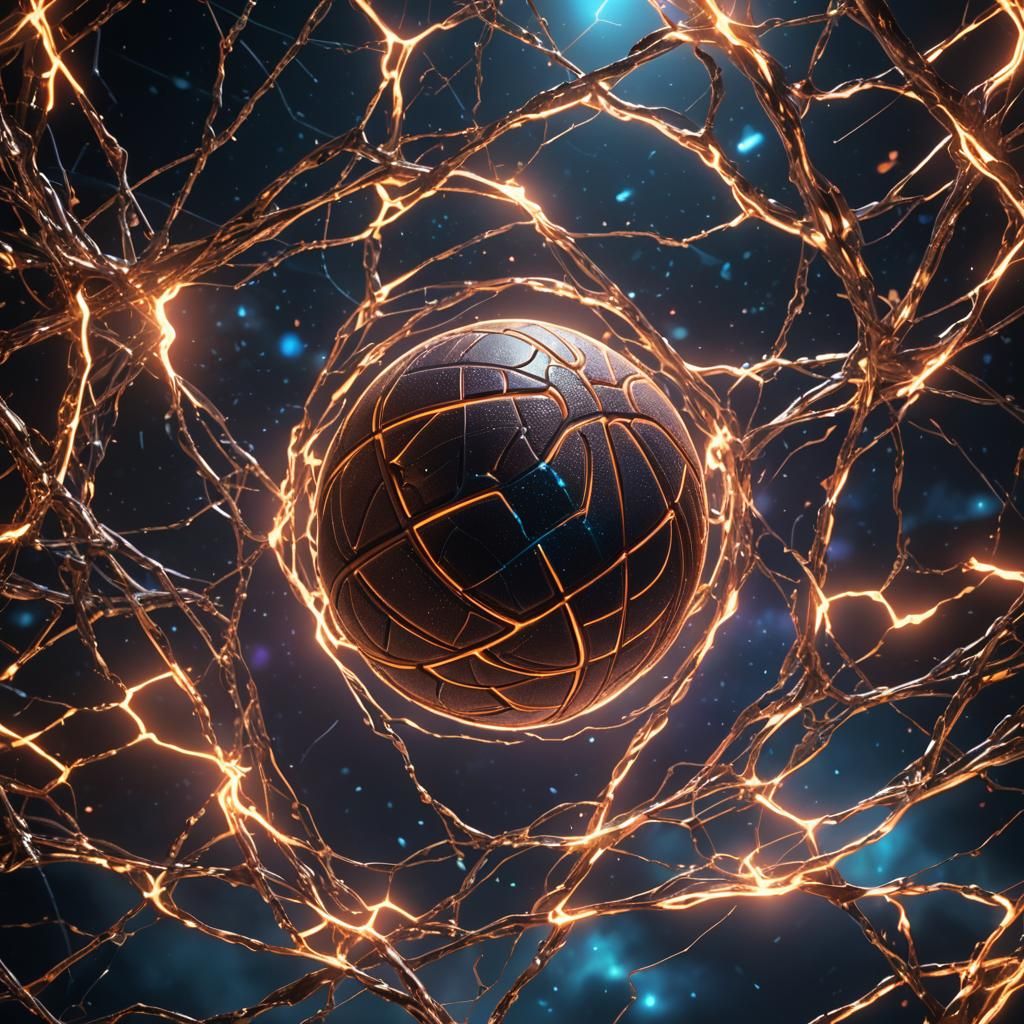 Holographic Glowing Basketball: Detailed Matte Painting