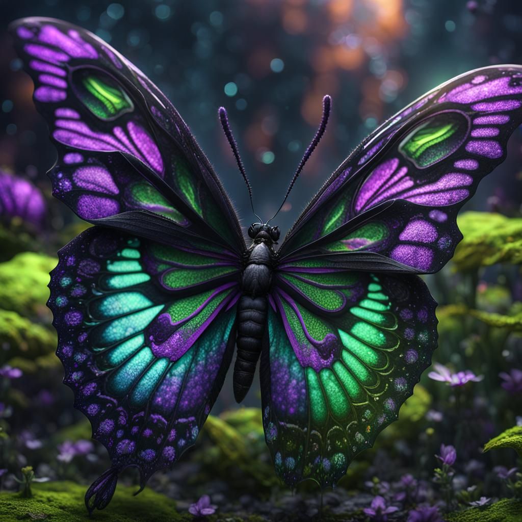 Vibrant Butterfly in Black, Violet, and Green