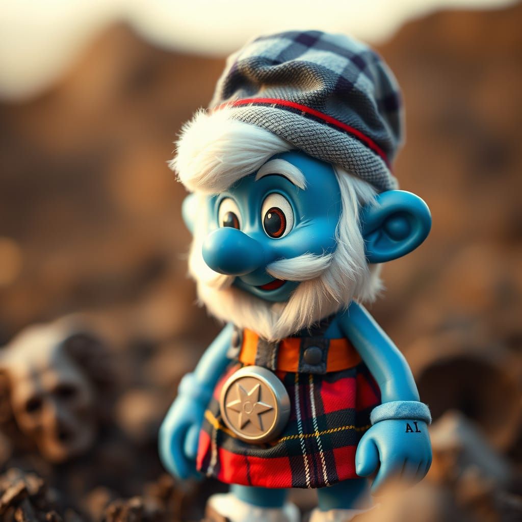 Smurf in Traditional Scottish Plaid Attire