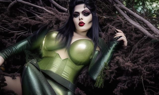 Gothic Lady in Leather Bikini, Hyperrealistic Portrait