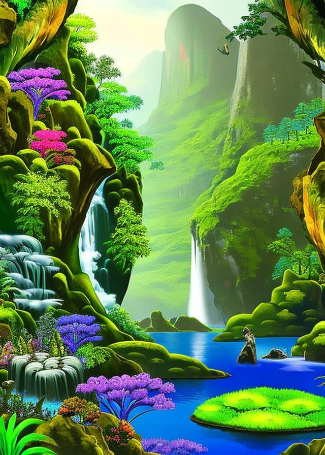 Pandora Landscape with Bioluminescent Plants and Animals