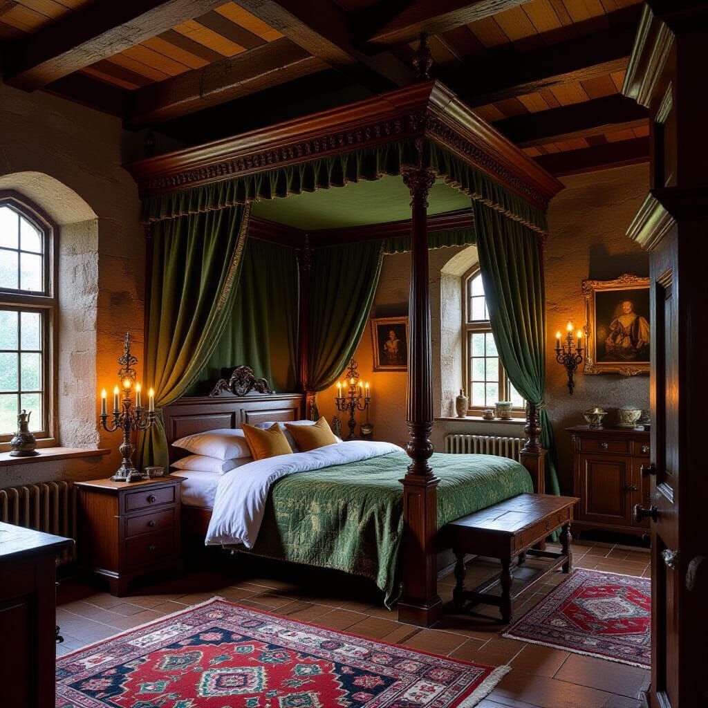 Medieval Manor Bedroom with Canopy Bed, Renaissance Style