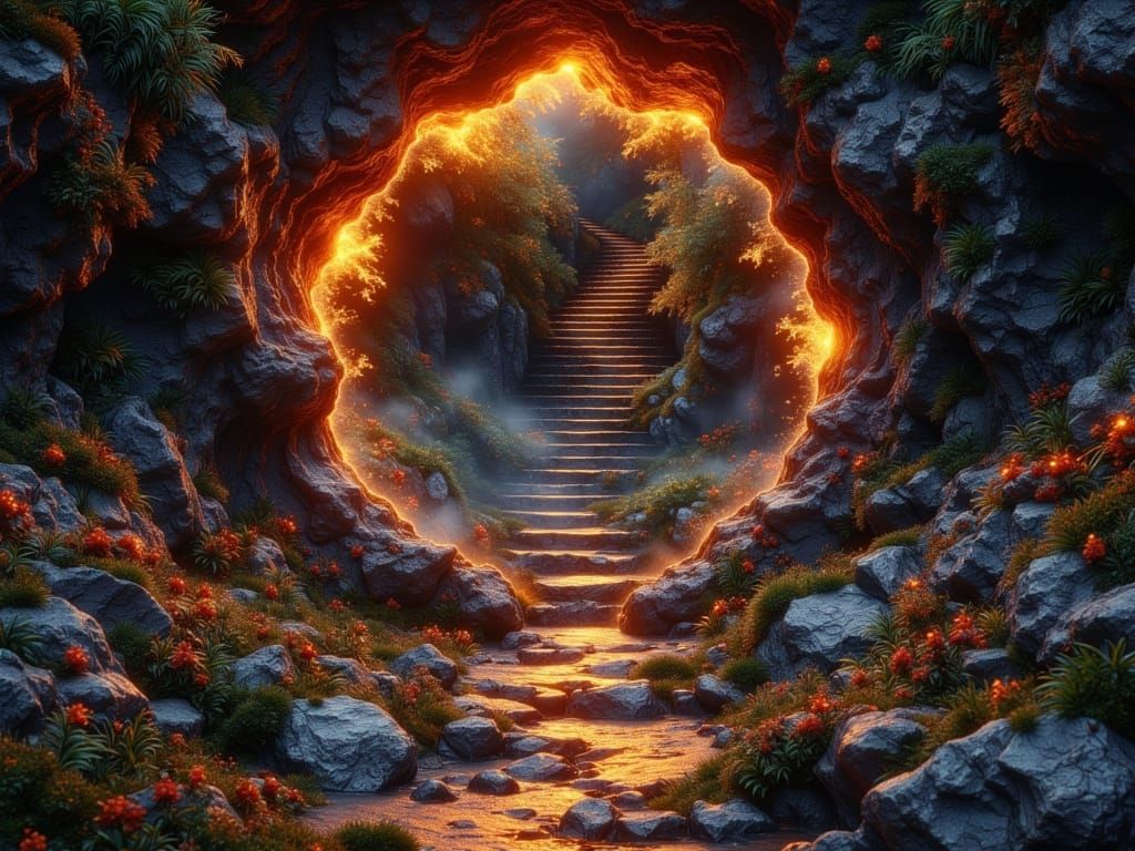 Crystal Wand on Forest Path to Mysterious Door