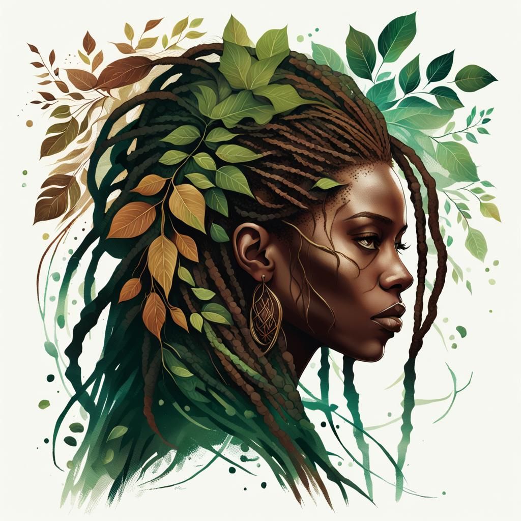 Graceful Silhouetted Woman with Nature Elements