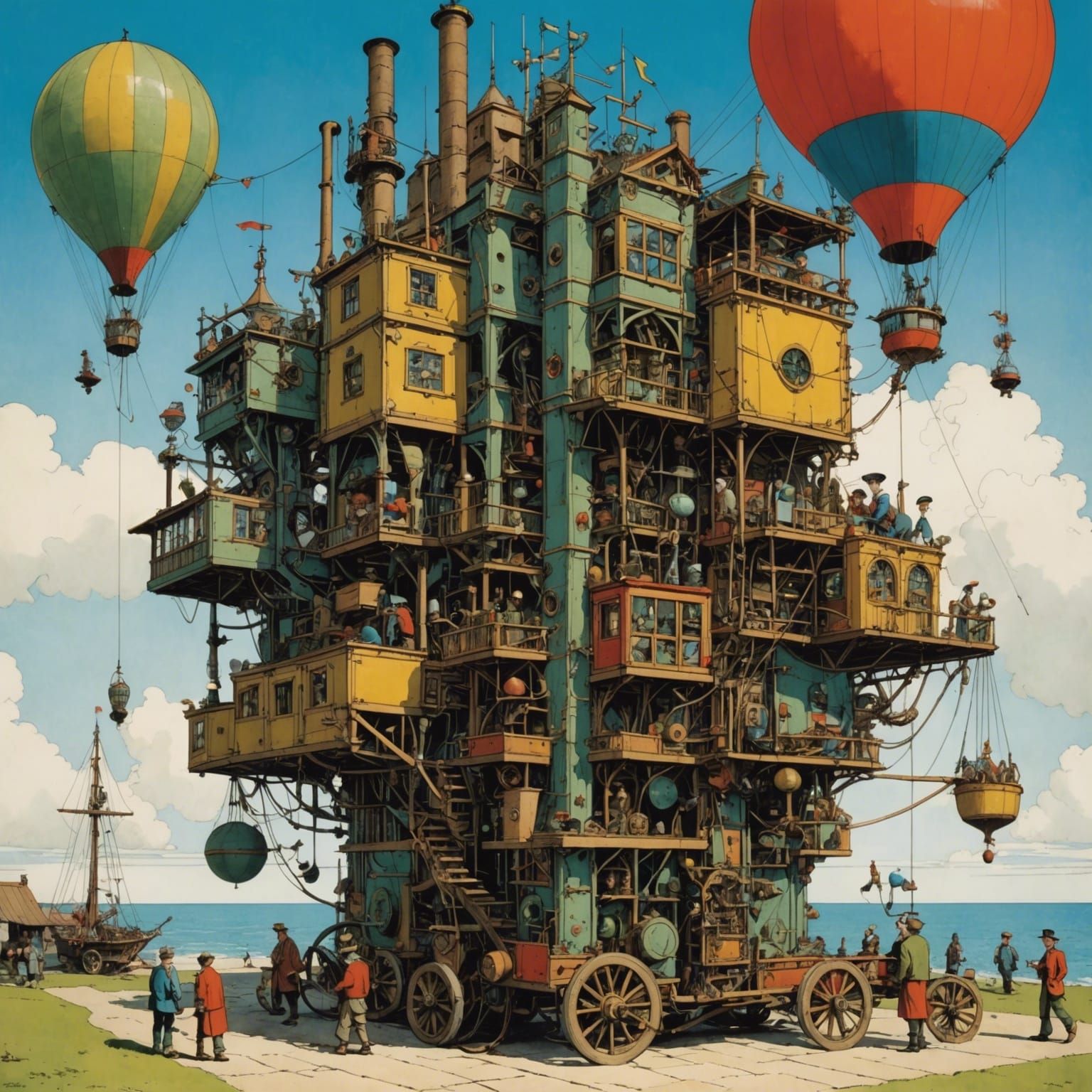 Intricate Technicolor Heath Robinson Contraption
