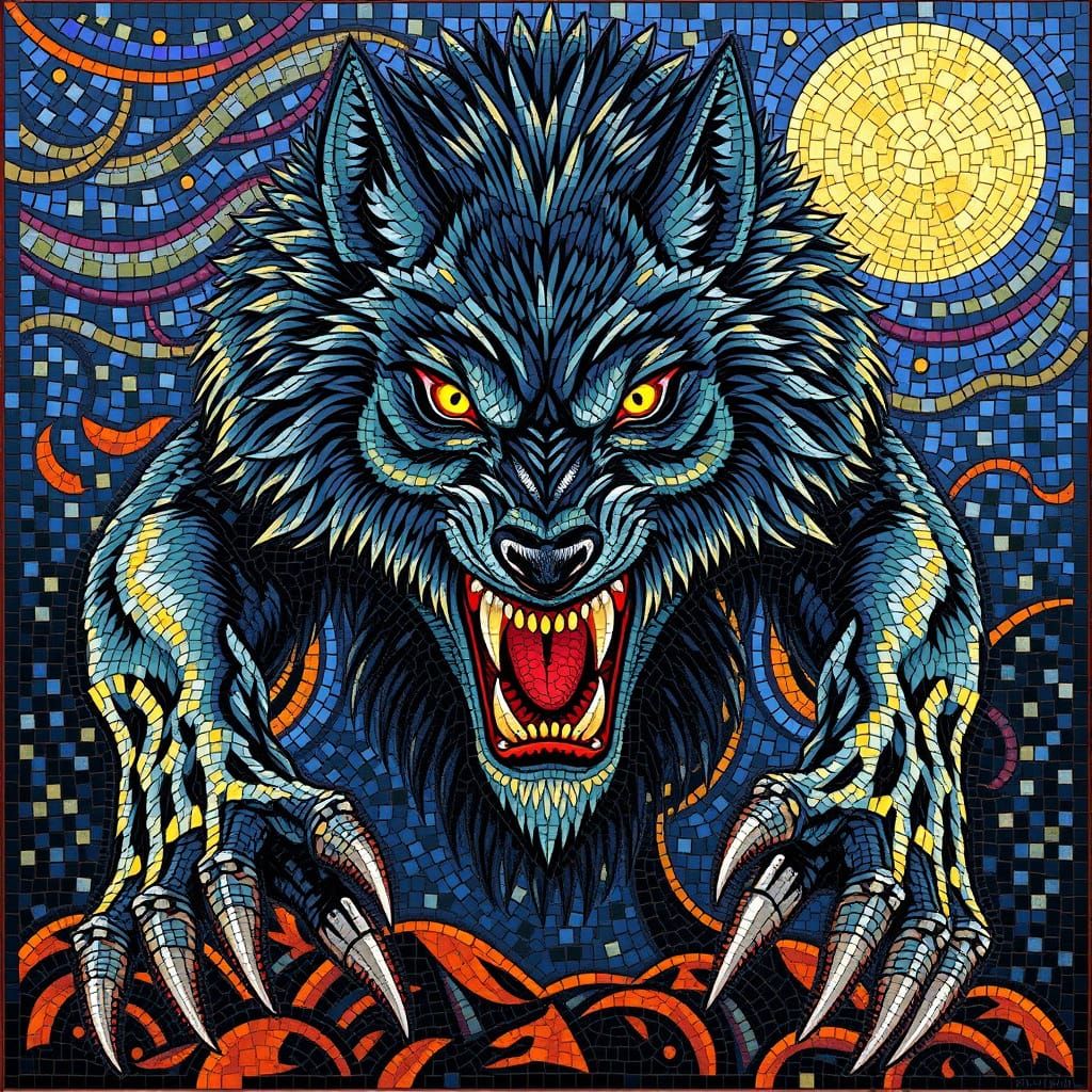 a mosaic monster wolf
