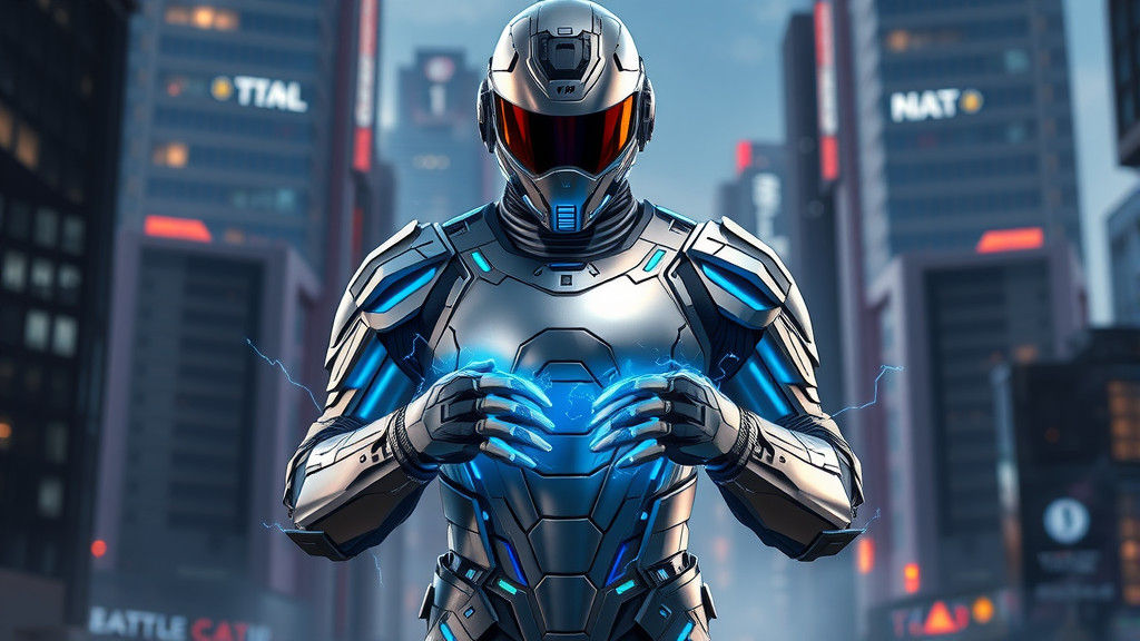 Futuristic Superhero in Neon Blue Armor