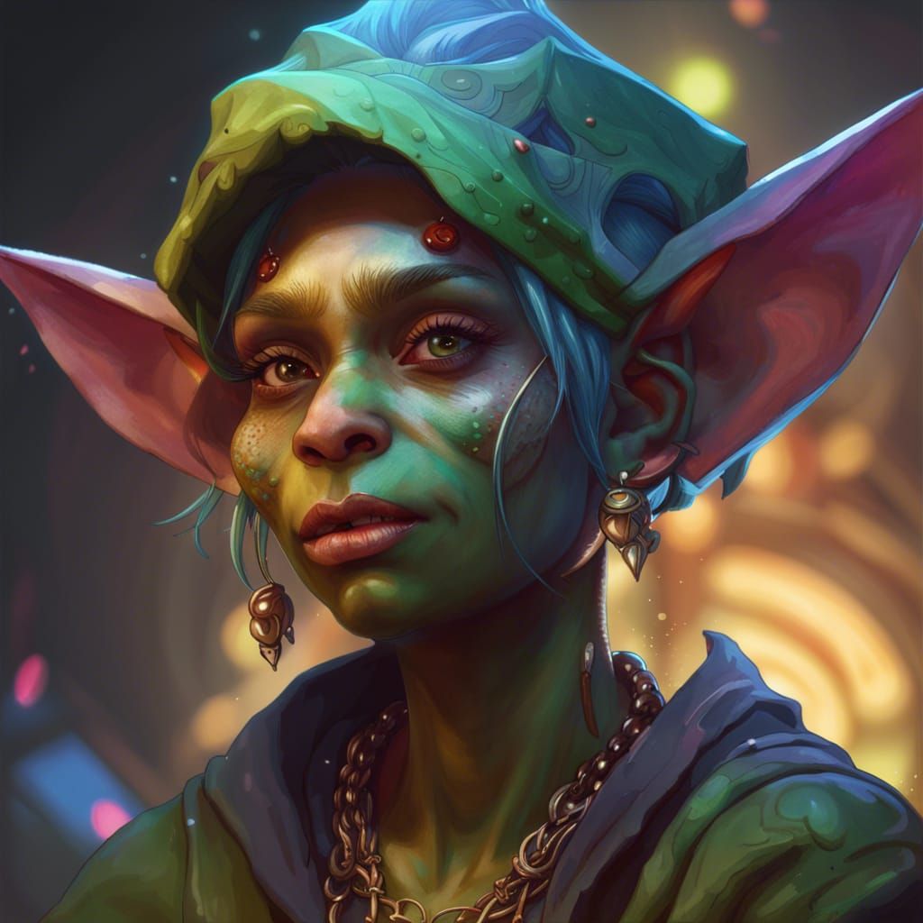 Female Rap Goblin Portrait in Hyperdetailed Style