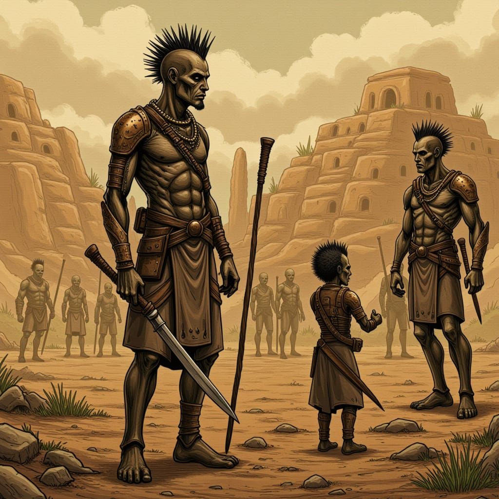 African Myth: Whimsical Ink Story in Dark Water Style