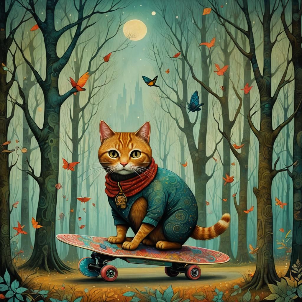 Dreamlike Woman-Cat in Art Brut Style