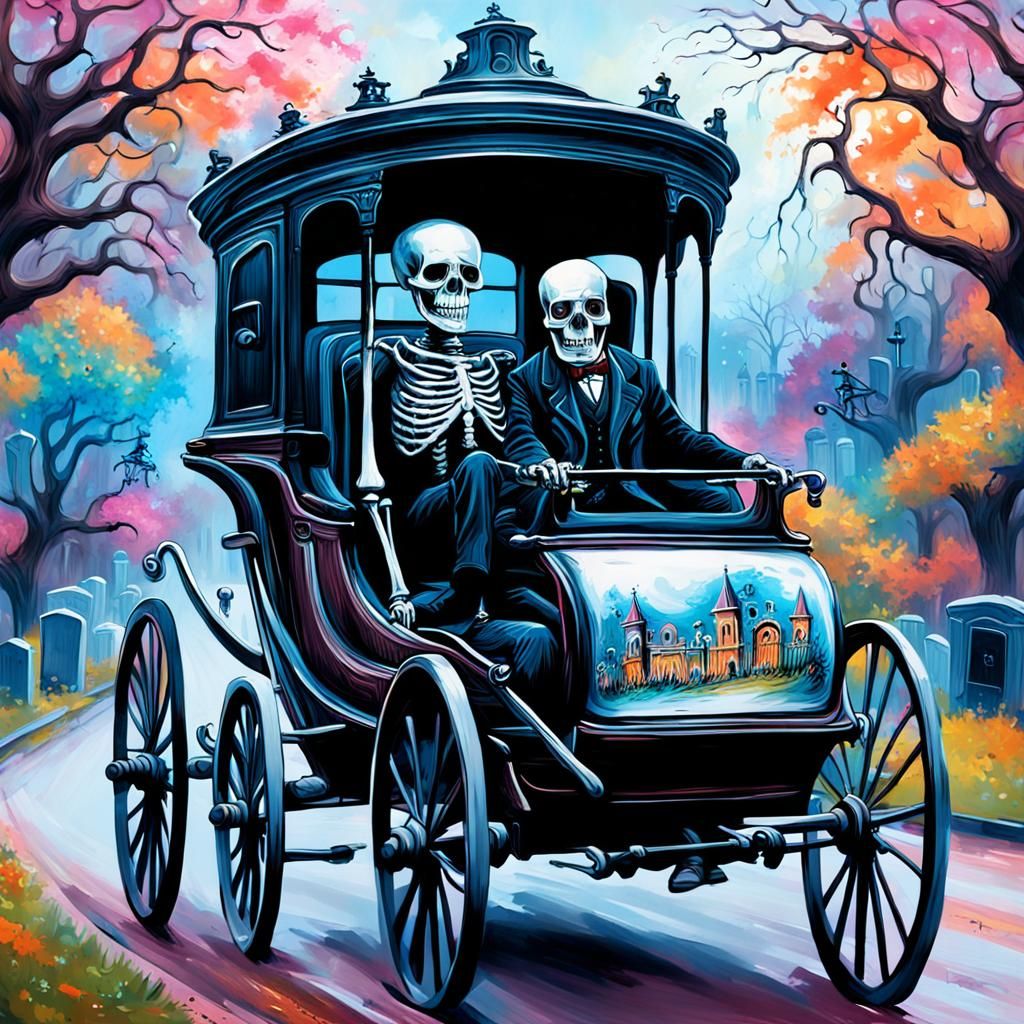 Victorian Skeleton Coachman Drives Ghostly Carriage