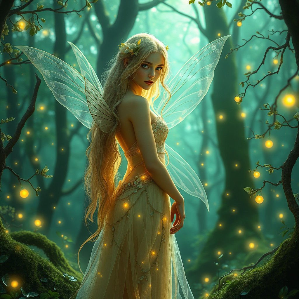 Ethereal Fairy in Enchanted Emerald Forest