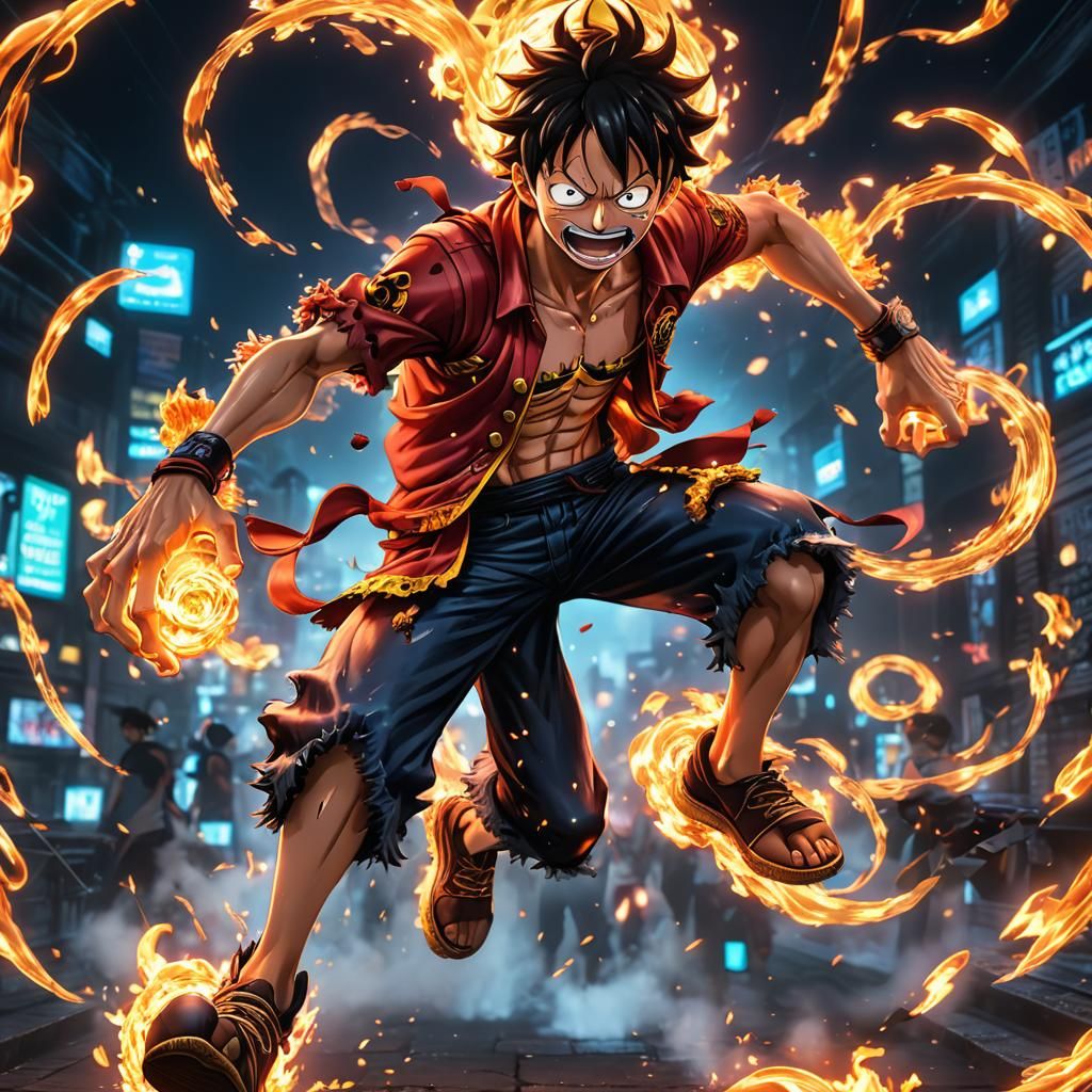 Monkey D. Luffy 5th Gear in Neon Fire