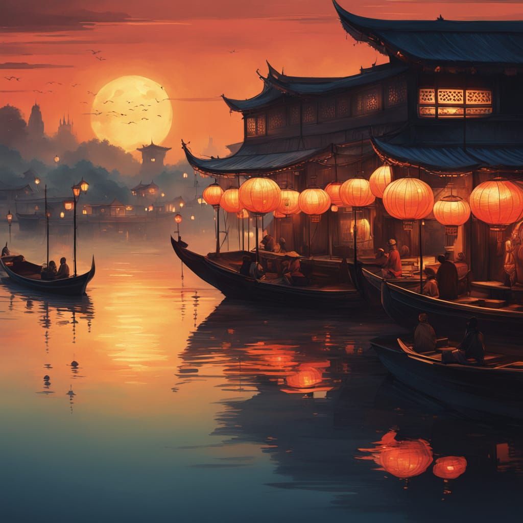 Vibrant Nighttime Scene in Ancient Bangkok