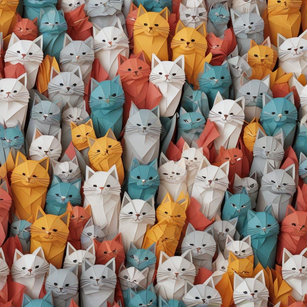 Origami Paper Cats in Soft Focus