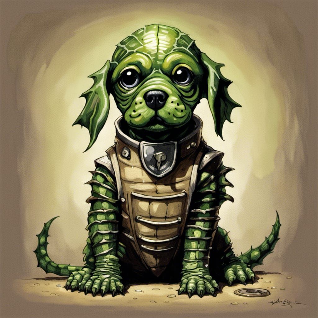 Puppy as Creature From Black Lagoon, Dark Fantasy Art