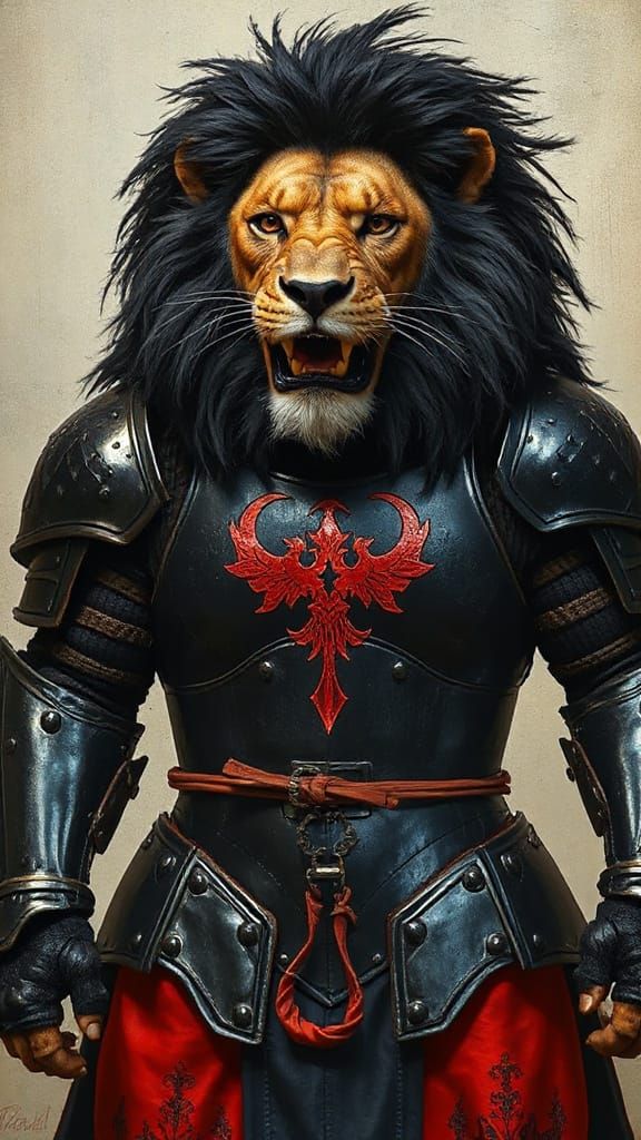 Medieval Lion Knight in Dark Fantasy Armor