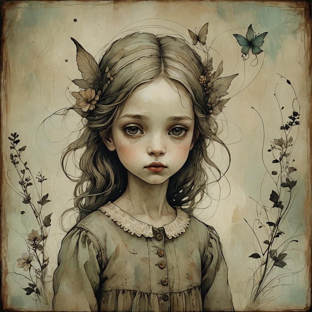 Dreamy Fae Girl Portrait in Storybook Style