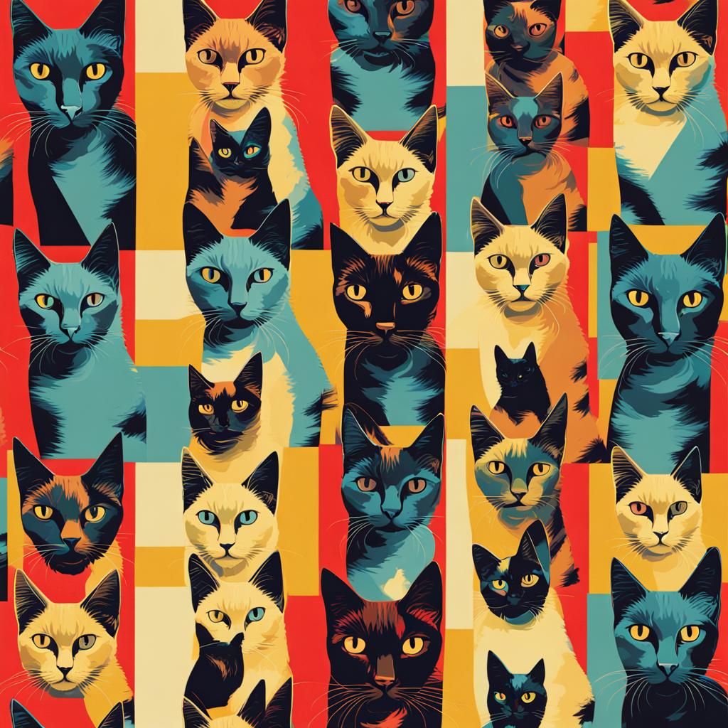 Symmetrical Siamese Cat Pop Art in Bauhaus Style