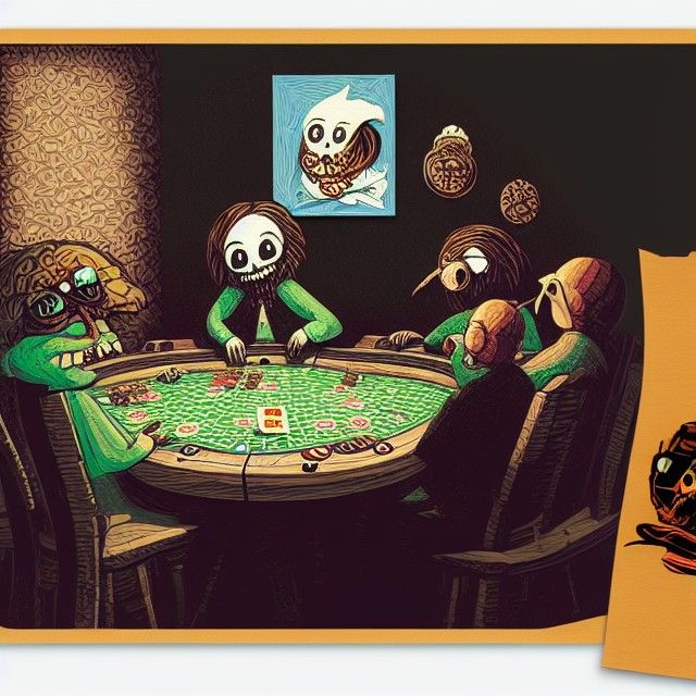 Poker Player in Dynamic Lighting, Woodcut Style