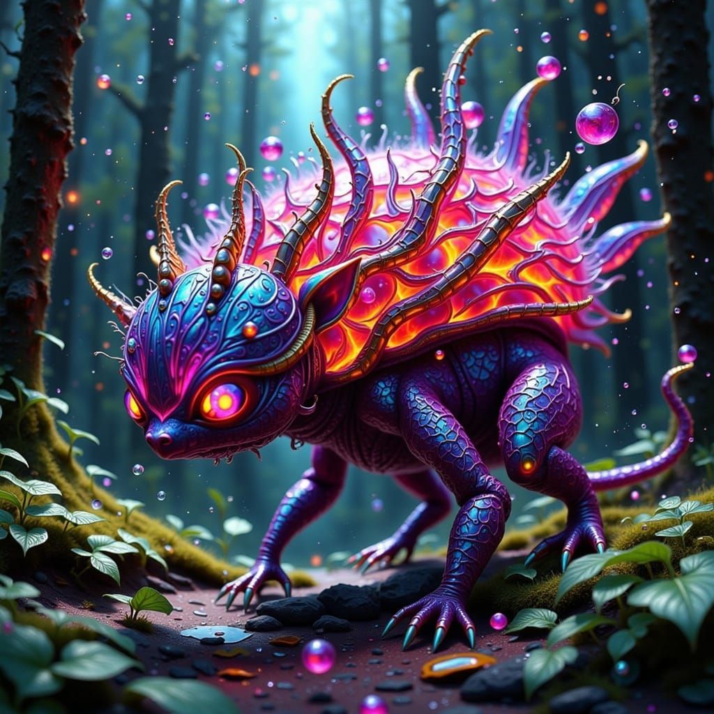 Glowing Berry Fae in Mystical Volcano Landscape