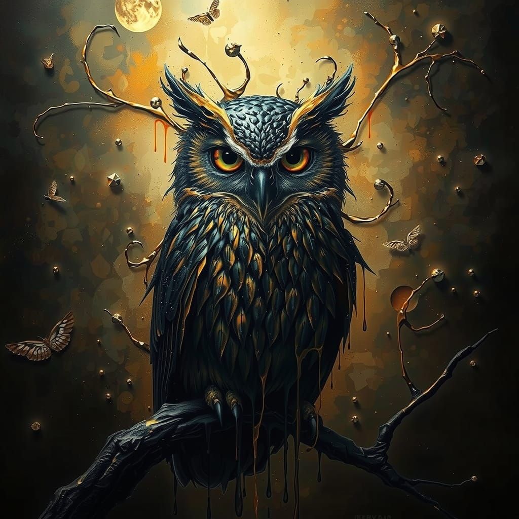 Hyperrealistic Golden Owl with Metallic Sheen