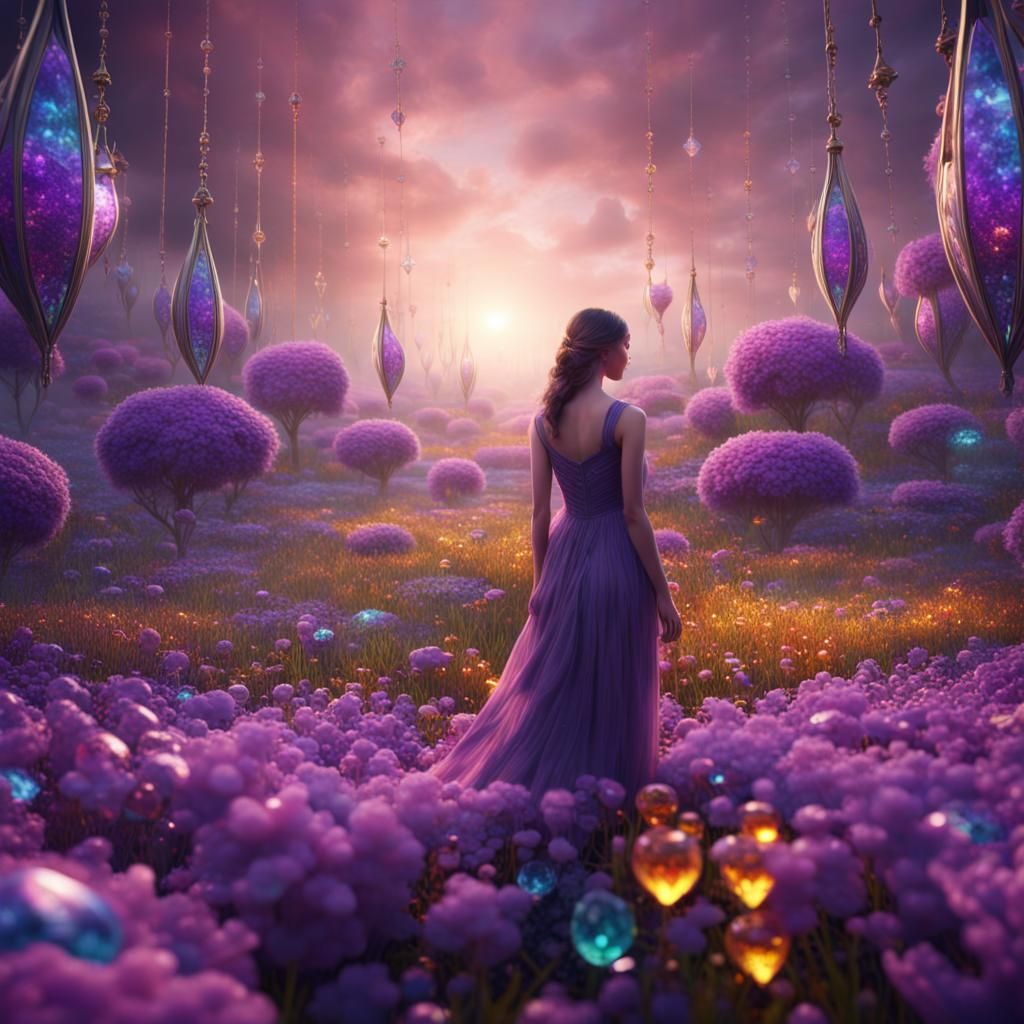 Violet Flowers and Jewels in a Field