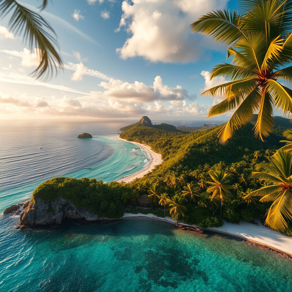 Aerial View of Caribbean Island in Cinematic Style