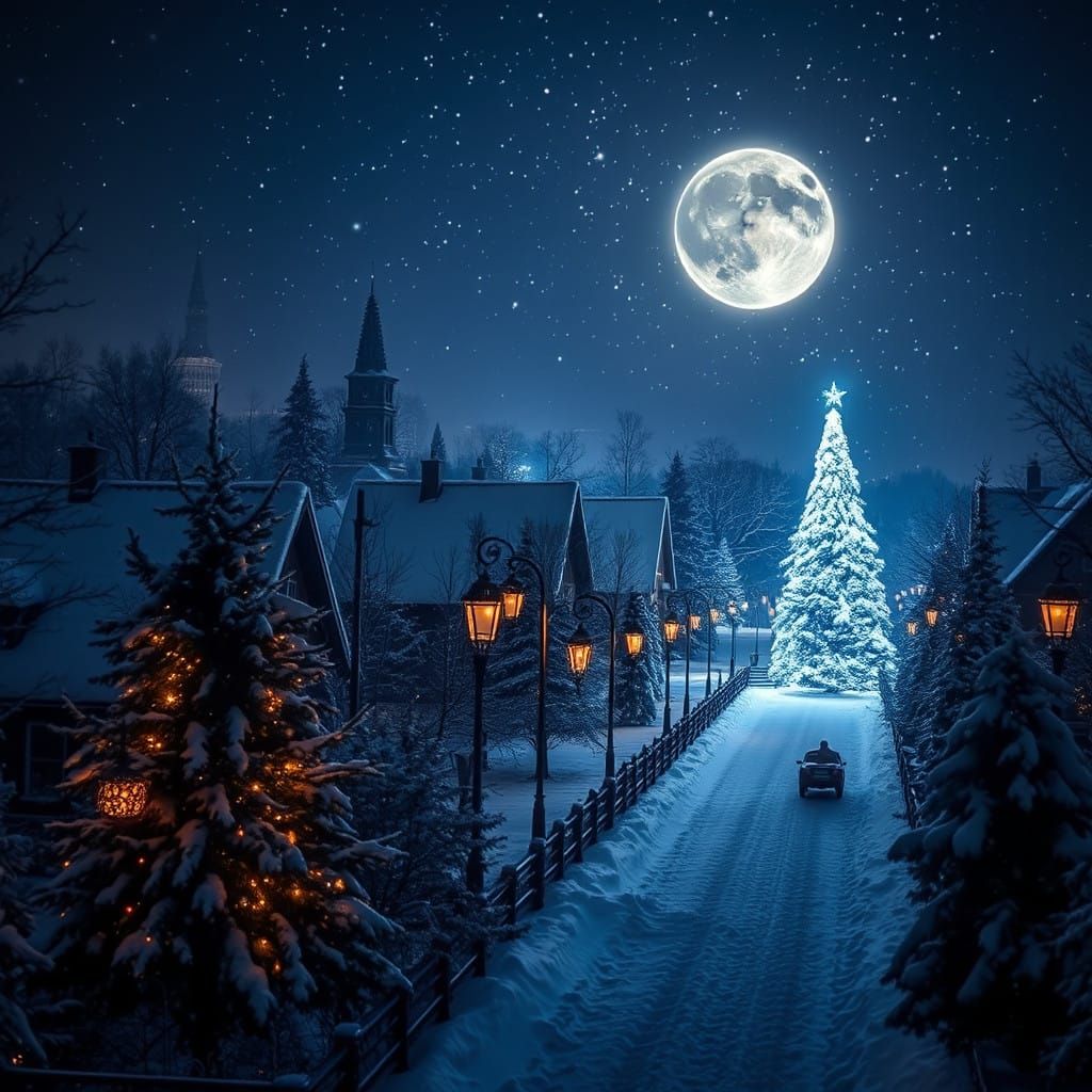Winter Nightscape Under Full Moonlight