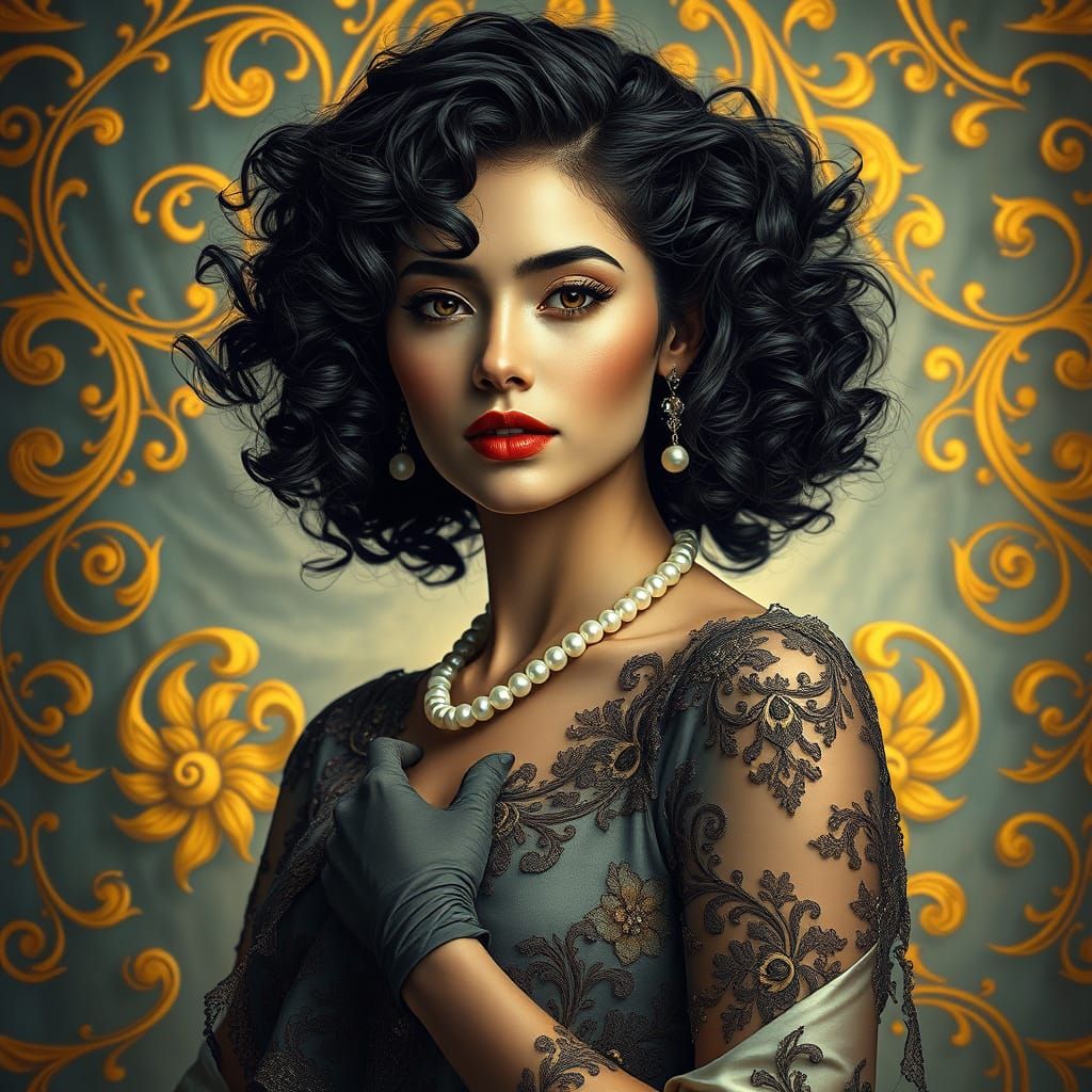 Elegant Woman in Avant-Garde Luxury, Inspired by Golden Rena...