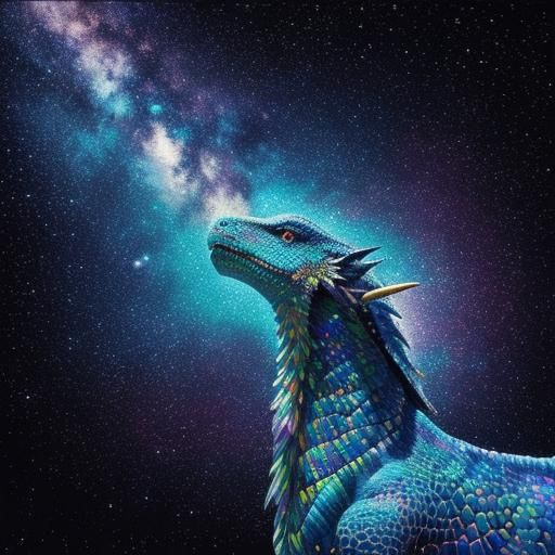 "Mystical dragon in Pointillism, facing forward, with a perf...