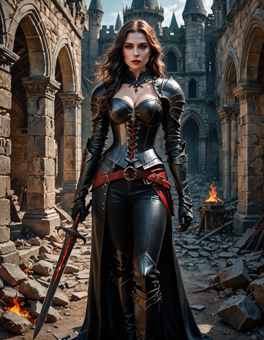 Vampire Woman Knight with Flaming Sword