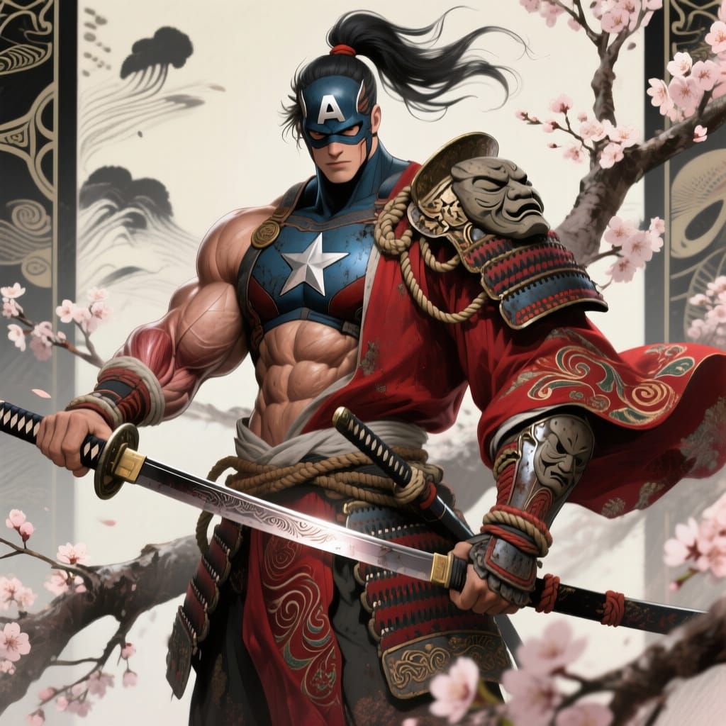 Muscular Samurai Warrior with Ornate Armor