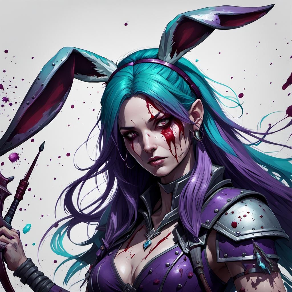 Bloody Cartoon Bunny Girl Archer in Dark Fantasy