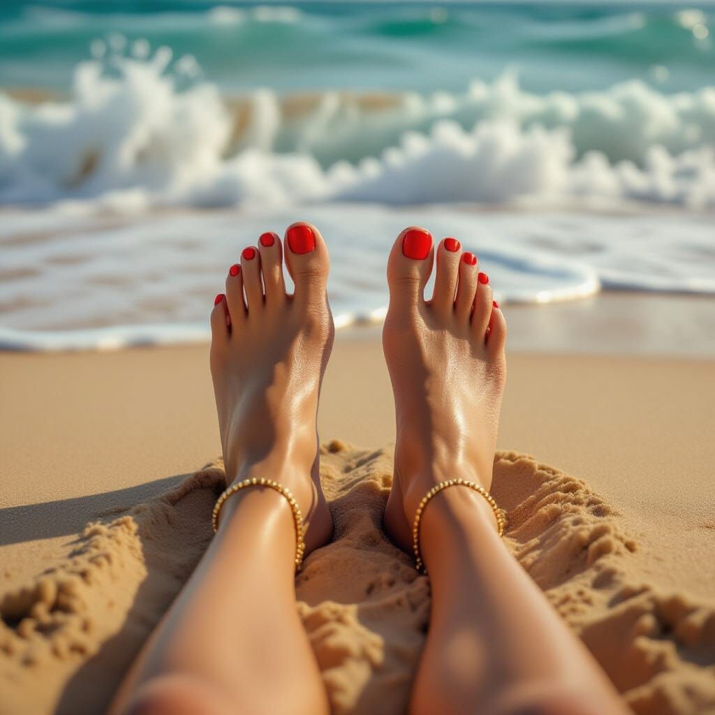 Hyperrealistic Feet in Sand with Anklets
