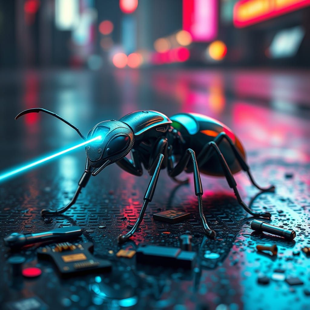 Android Ant in Cyberpunk Aesthetic
