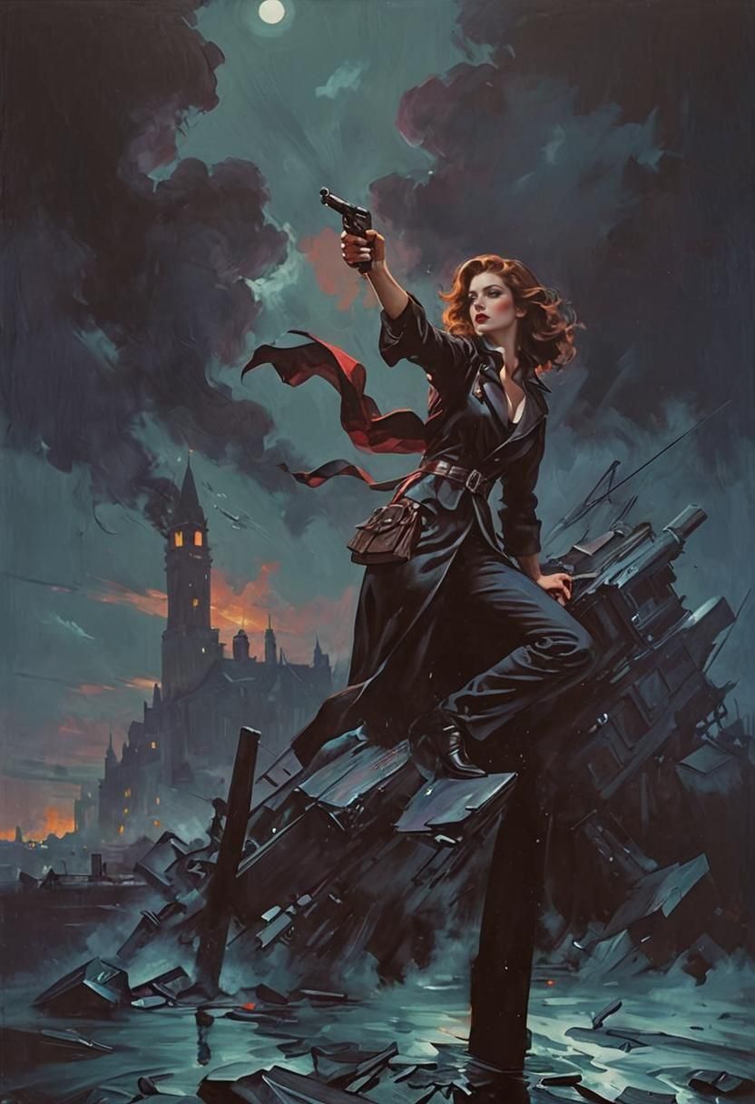 Noir Night Painting of Secrets and Danger