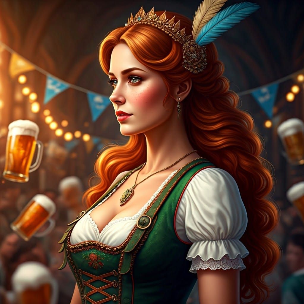 Oktoberfest Maiden in Bavarian Attire: Digital Painting