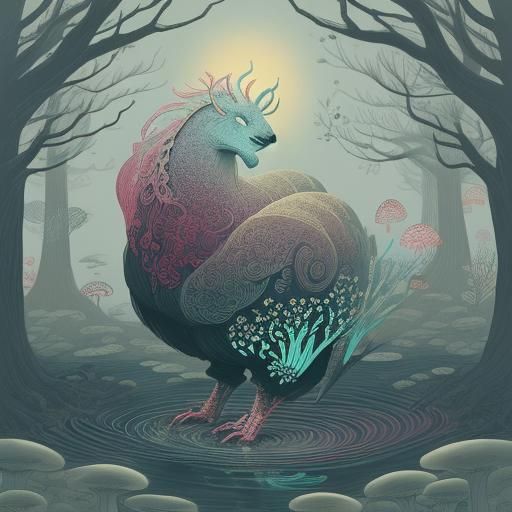 Yokai in Misty Forest: Japanese-Inspired Digital Art