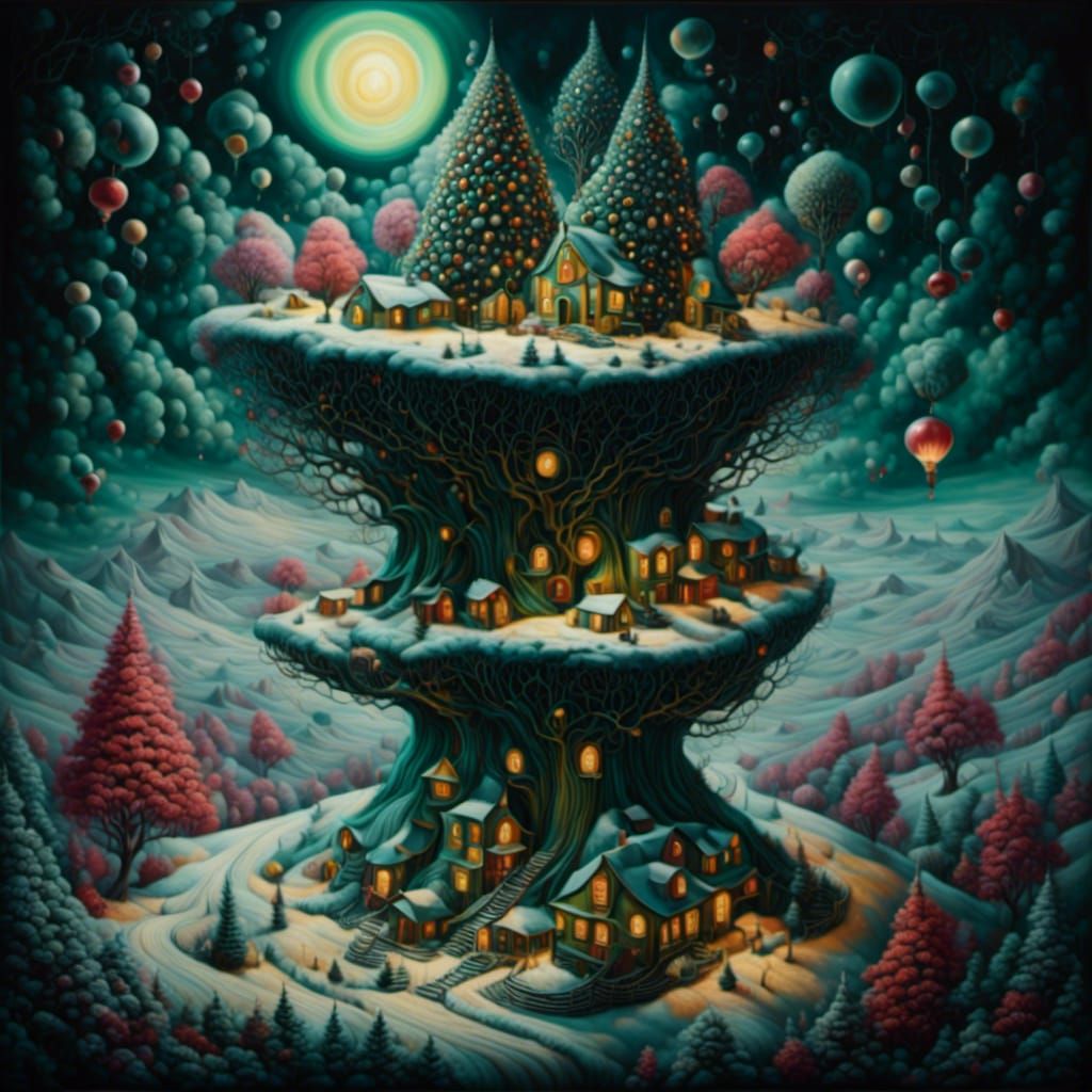 Surreal Christmas Tree's Existential Dread in Pop Art